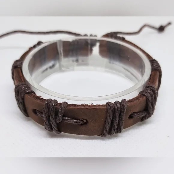 Men's Bracelet Leather Braided‎ Brown New f40