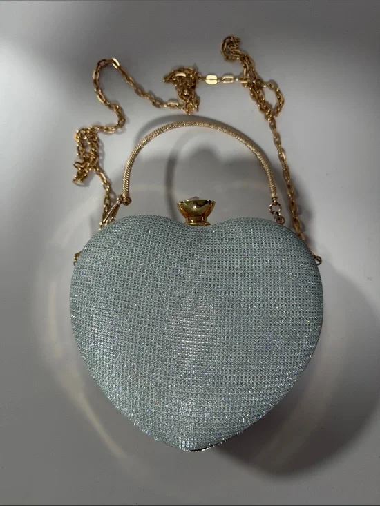 Crystal Heart Crossbody Clutch - Light Blue