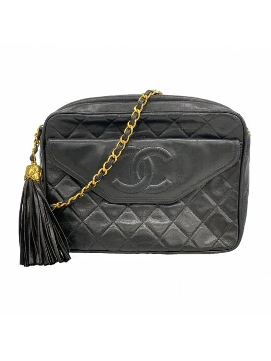 Chanel Shoulder Bag Quilted Lambskin Black Gold
