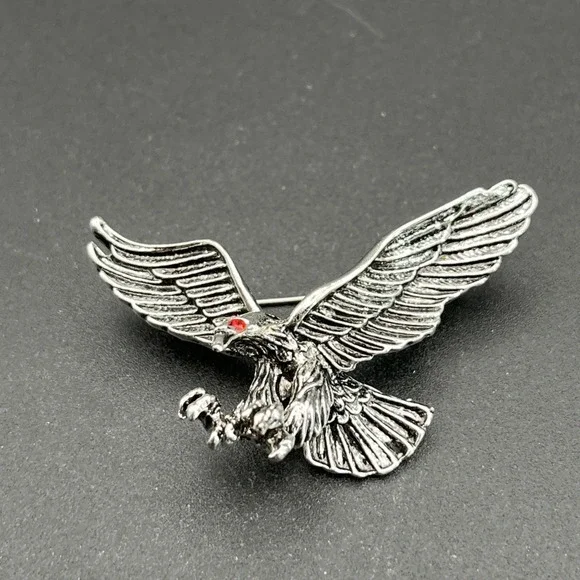 Eagle Red Eyes Bird Silver‎ Tone Lapel Hat Pin