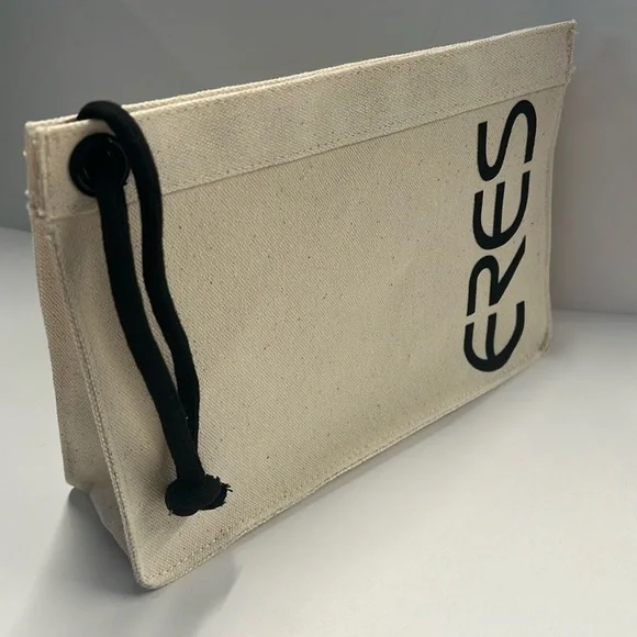 Eres Beige Cream Canvas Double Snap Wristlet Pouch Clutch