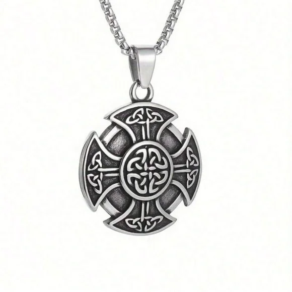 Silver Celtic Cross Pendant Necklace, Celtic Cross Necklace, Shield Necklace