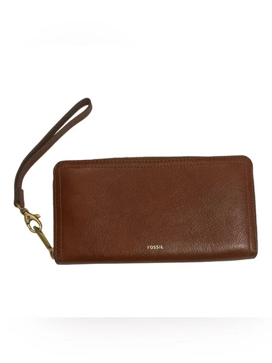 Fossil Logan RIFD Leather Zip Wristlet with Gold Hardware