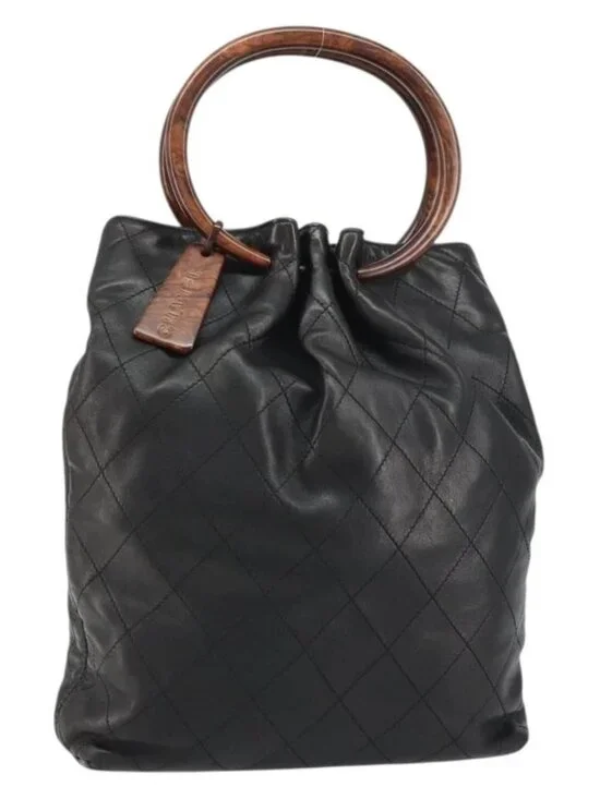 CHANEL Matelasse Hand Bag Leather Black Gold CC Auth ka1043