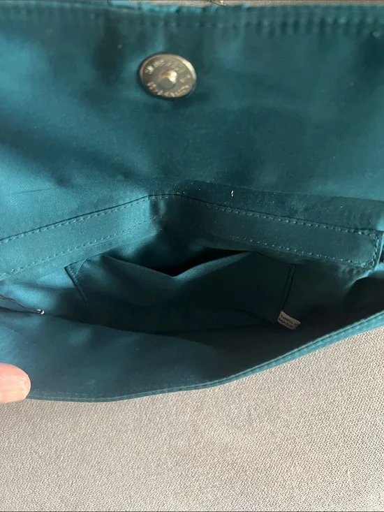 Vintage Teal and Rhinestone Evening Clutch with Chain and Cord Strap