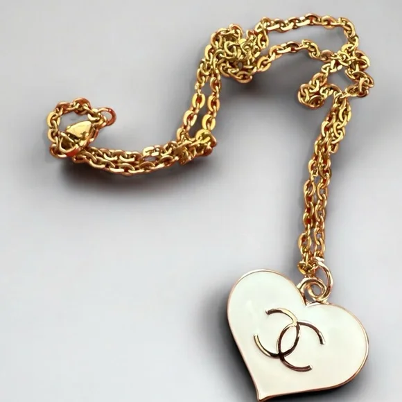 Upcycled CHANEL Gold Chain with White Heart Pendant