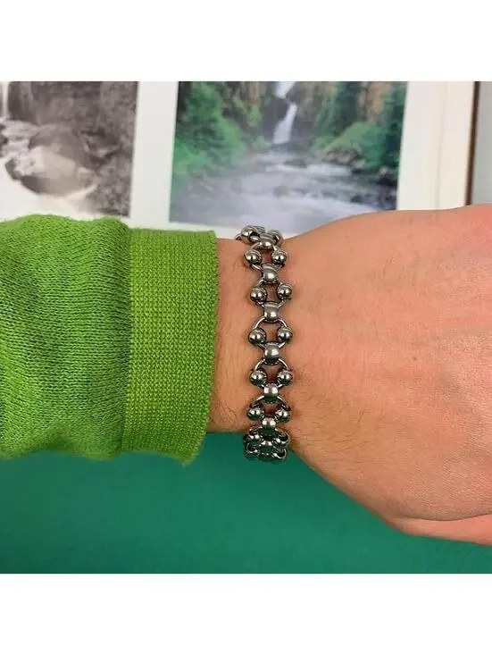 Cyber Y2K style Punk Silver stainless steel ball chain bracelet. Unisex