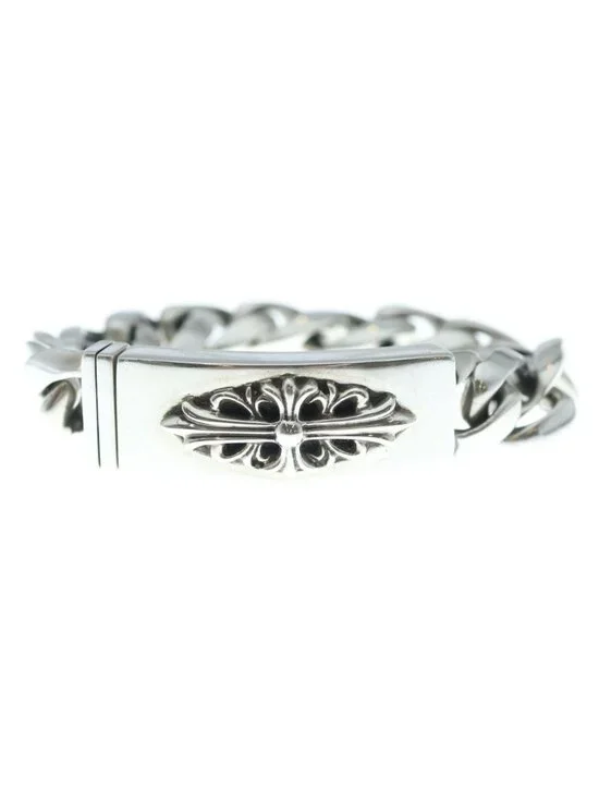 Chrome Hearts ID Floral Crs Cross ID Classic Link Bracelet Silver