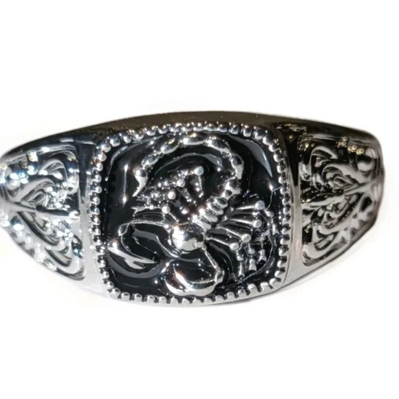 Bright Deep Black Enamel With Unique Scorpion Square Face Design Ring For Men's