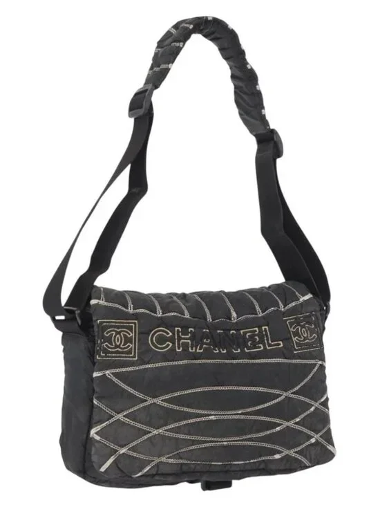 CHANEL Shoulder Bag Nylon Black CC Auth bs32635