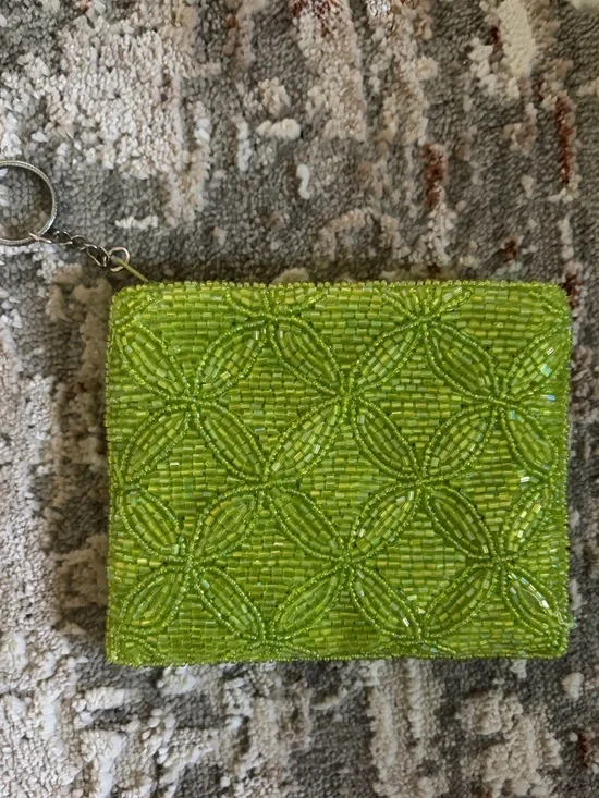 Y2K Lime Green Beaded Coin Purse Keychain Wallet