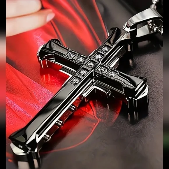 New Men's black cross fashion necklace
