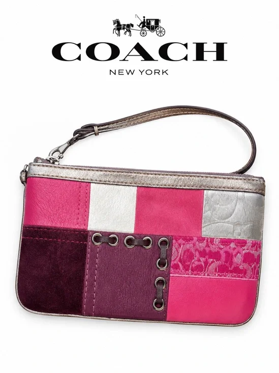 Coach Pink & Silver Patchwork Wristlet, holiday limited edition Y2K NWOT