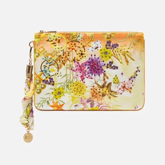 CAMILLA *How Does Your Garden Grow* yellow floral silk scarf clutch bag pouch
