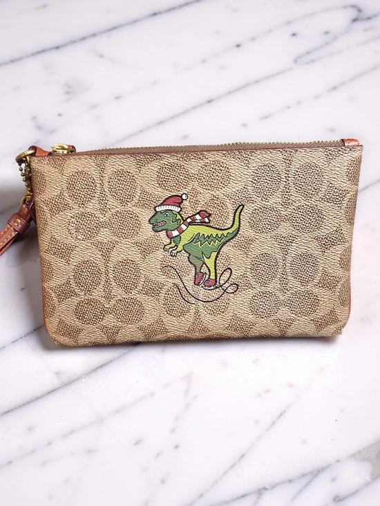 Coach Rexy Ice Skating Holiday Wristlet Signature Canvas