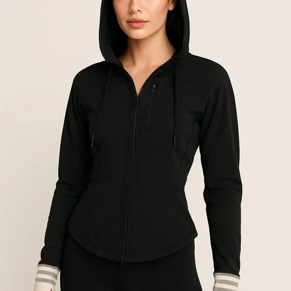 FP‎ Movement Zip Hoodie Black w/ Thumbholes & Striped Cuffs – Women’s M NWT