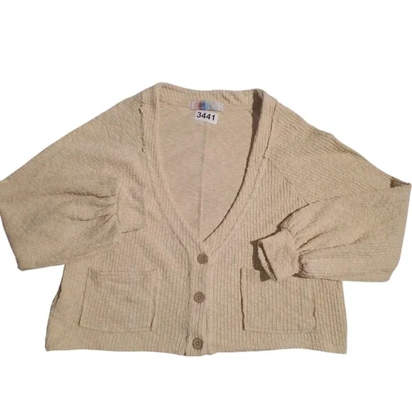 Free People Beach Ribbed Textured‎ Womens Medium Oversized Slouchy Crop Cardigan