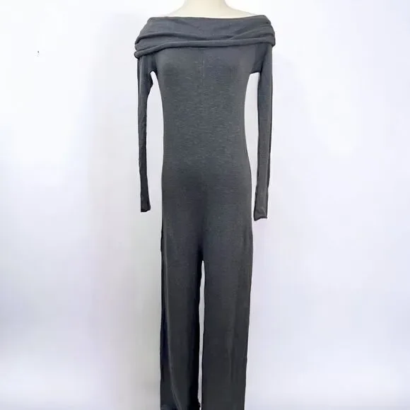 Free People Don’t Leave Me Dry Gray Sweater Jumpsuit XS