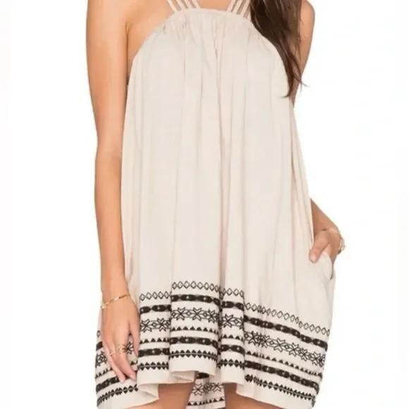 FREE PEOPLE Batiste Kashmir Embroidered Biscotti Strappy Tent Dress Size Small