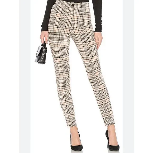 Free People Pants Womens 27 Orange Plaid High Waisted Trouser‎ Tapered Leg 28x27