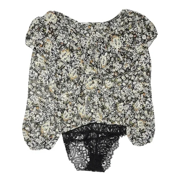 Free People Say It To Me Spring Floral Ruffled Bodysuit Blouse Size L