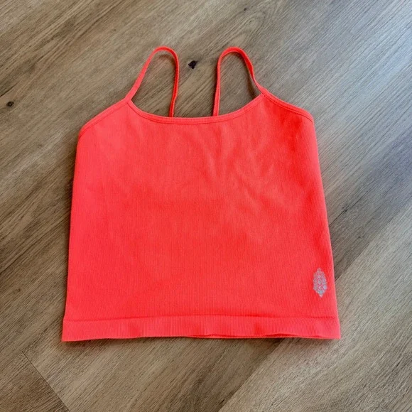 Free People Movement Happiness Runs Cami Neon Orange Ribbed Tank Top XS/S