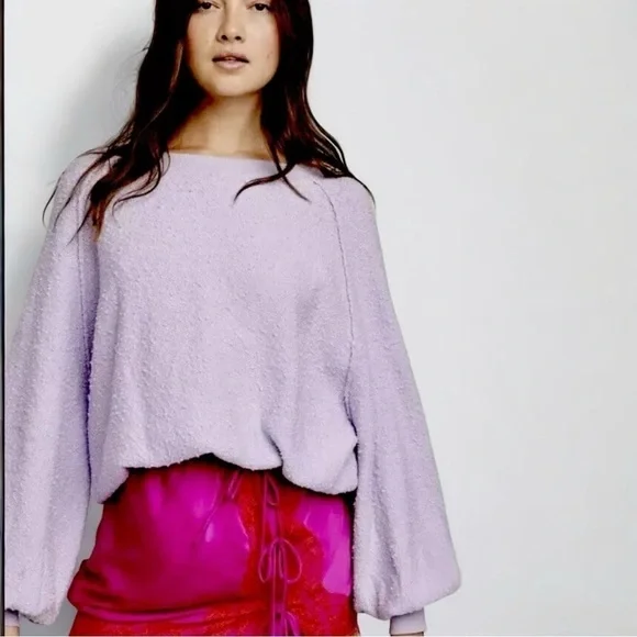 🌻Free People Found My Friend Purple Textured Knit Sweatshirt Women’s Size XS/S