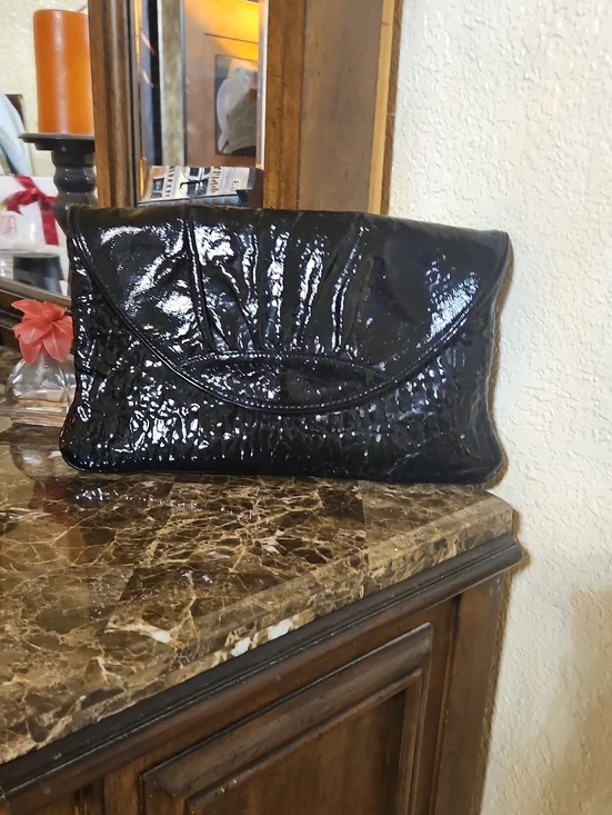 Lauren Merkin Black Patent Envelope Clutch