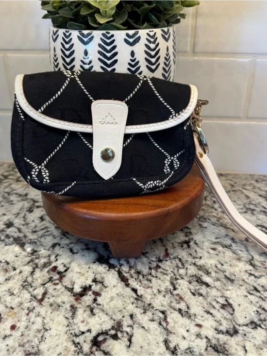 Dooney & Bourke Black Wristlet with White Trim