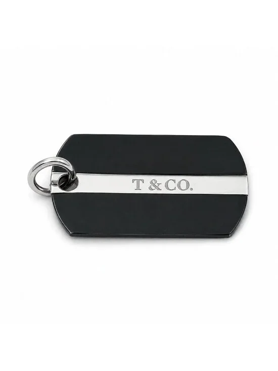 Tiffany & Co. T&CO Dog Tag Pendant in Black Titanium and 925 Sterling Silver