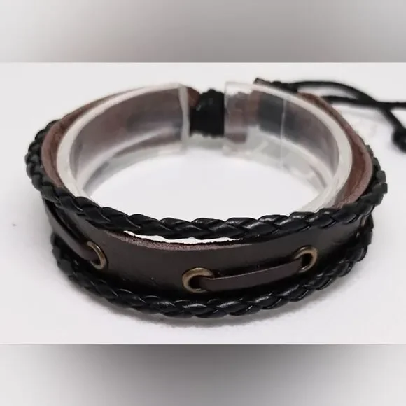 Men's Leather‎ Bracelet Braided Brown F1