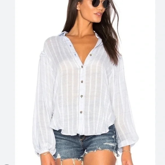 🌻Free People Headed The Highlands Button Down White Shirt Blouse