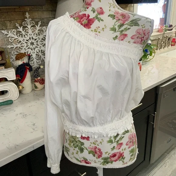 Free People Anabelle Asymmetrical Top One Shoulder White Cotton Womens Small