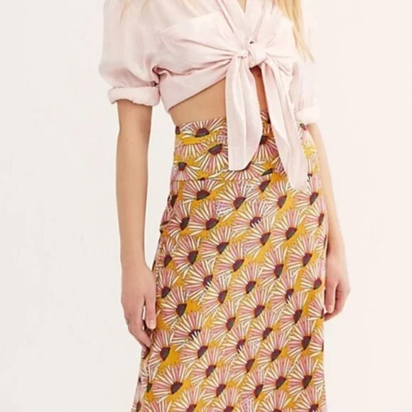 Free People Normani‎ printed bias cut skirt