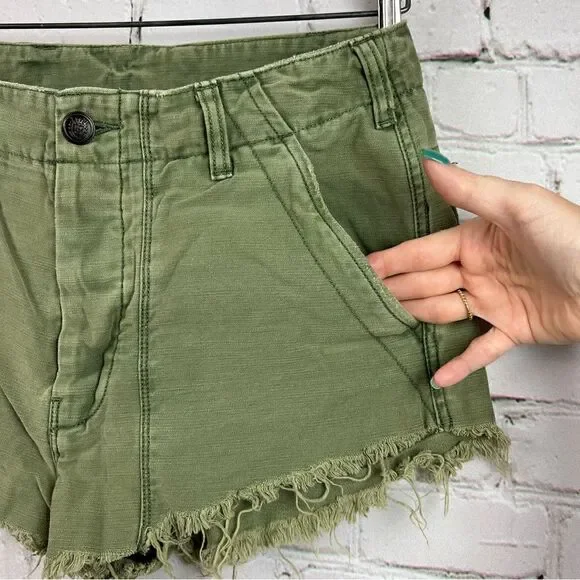 Free People Raw and Patched Standoff Short Cotton Soft Natural Mossy