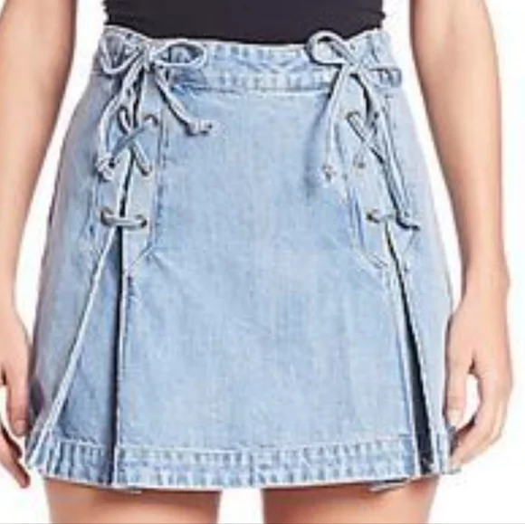 Free People Lace Up Denim Skirt
