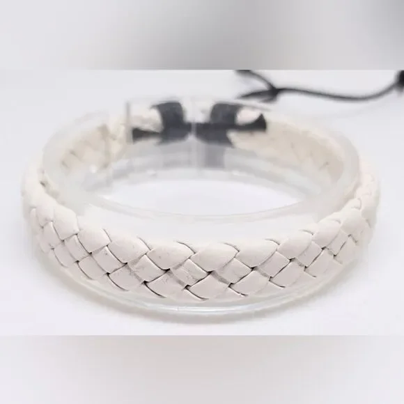 Men's bracelet leather‎ braided white new e53