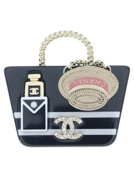 Chanel Bag Motif Brooch Black Gold 21c