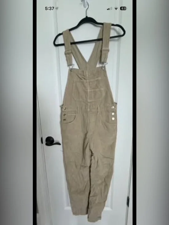 Free People Tan Corduroy Overalls with Adjustable Straps