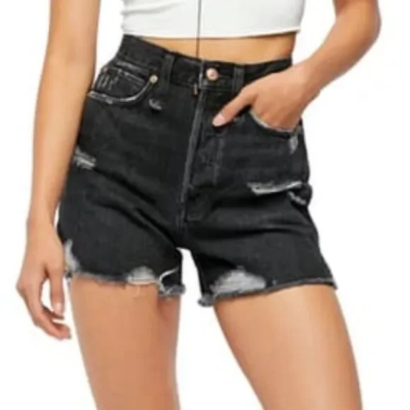 Free‎ people makai black cut off shorts high rise distressed 4” inseam