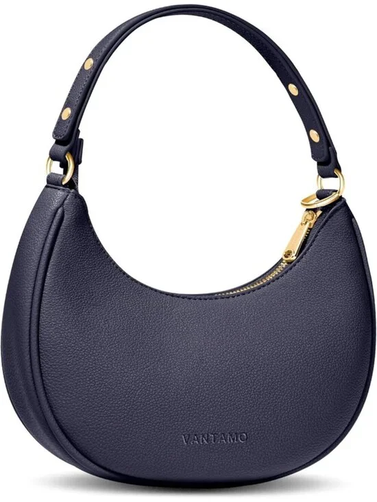 Vantamo Women's Bag Navy Half Moon Clutch with Anti-Theft Clip for Extra Safety