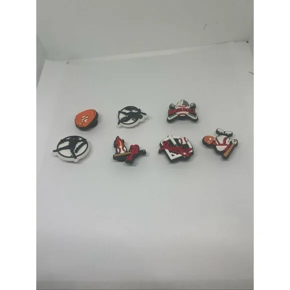 Set of 7 Baseball Shoe Charms / Bag Charms – Sports Theme Accessories
