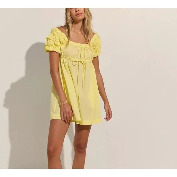 Free People Free Est Flaunt It Mini Dress Ruched Smocked Puff Sleeves XS 288773