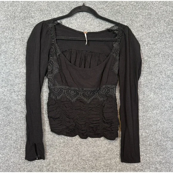 Free People Sweet Mornings Top XS Black Corset Fairy‎ Grunge Romantic Whimsigoth