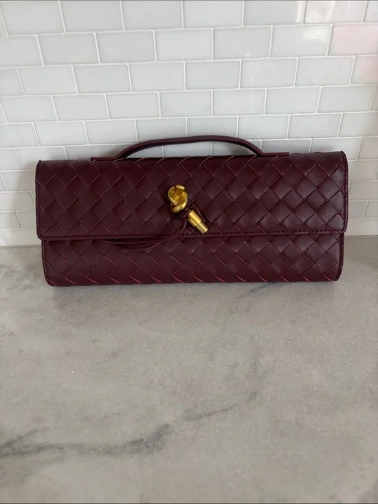 Woven  Burgundy Clutch with Gold Accent