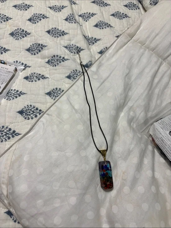 Multicolor Glass Pendant Necklace on Black Cord