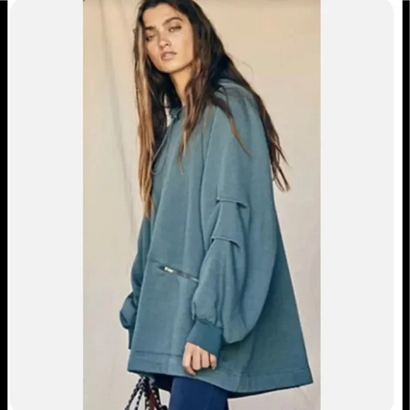 SALE NWT Free People Close Call Zip Hoodie Sweatshirt 2 in 1 XS or S Teal