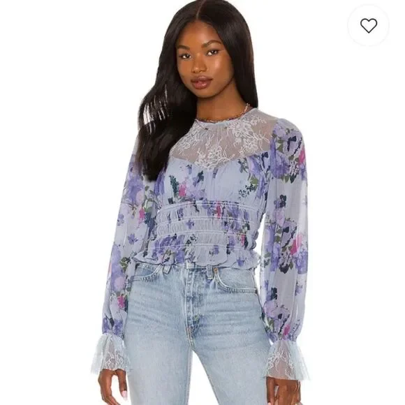 Free People Daphne Blouse in Silver Blue Combo NWT Sz S