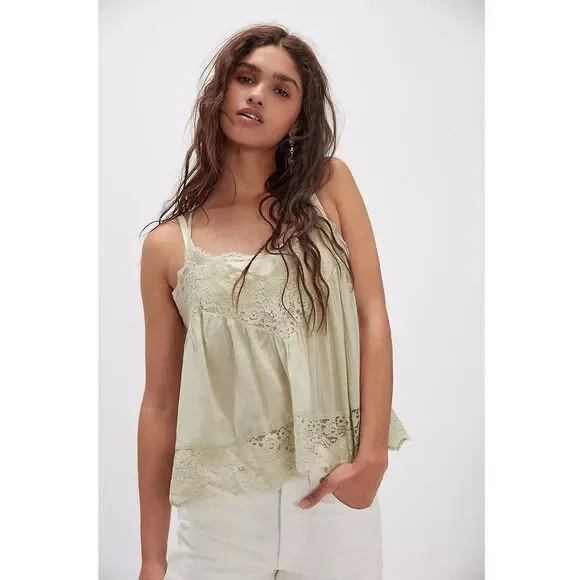Intimately Free People Fiona Cami Blouse Top Tank Sleeveless Lace Slip M 288382