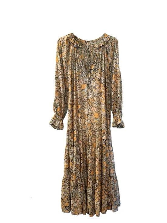Free People Flowing Boho Floral Long Sleeve Dress for Fall Weather￼